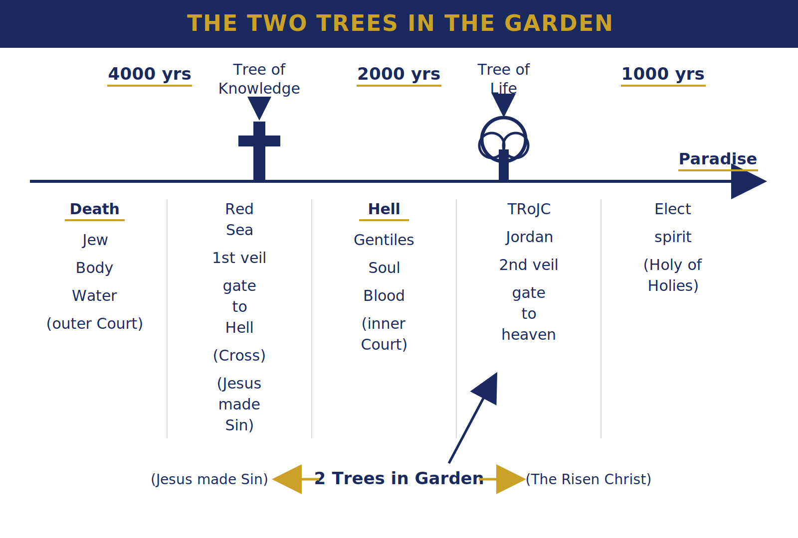 Teaching chart of the two trees in the garden across 4000, 2000, and 1000 years
