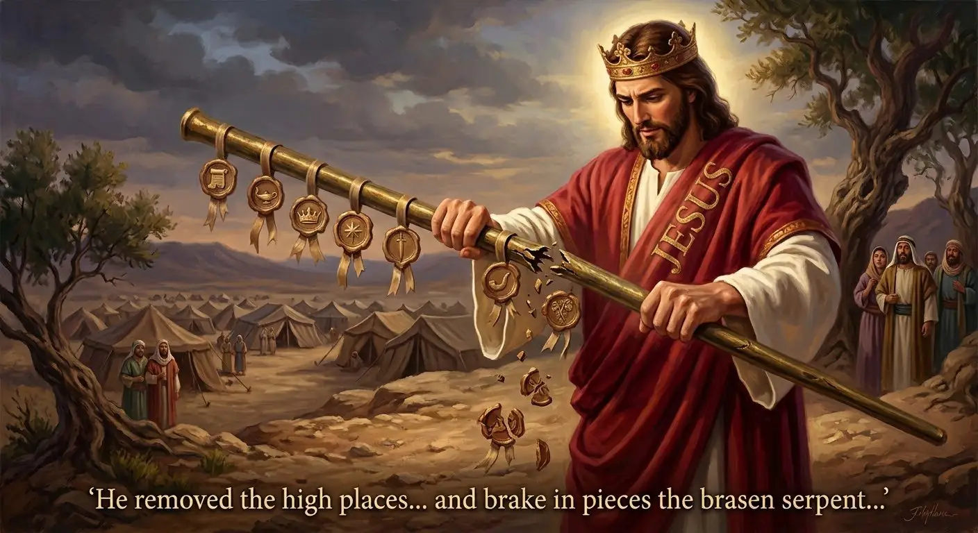 Biblical teaching artwork about breaking the brasen serpent